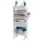 DOEWORKS Bücherwagen Klein Bücherregal mit Rollen Bastelwagen Rollwagen Schmal Aufbewahrungswagen 5 Ebenen Bücherregal Wagen für Wohnzimmer Schlafzimmer Büro Bibliothek, Weiß