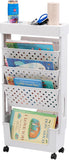 DOEWORKS Bücherwagen Klein Bücherregal mit Rollen Bastelwagen Rollwagen Schmal Aufbewahrungswagen 5 Ebenen Bücherregal Wagen für Wohnzimmer Schlafzimmer Büro Bibliothek, Weiß