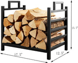 DOEWORKS Indoor Firewood Rack 18 Inch Fireplace Log Holder with Canvas Carrier