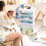 DOEWORKS Bücherwagen Klein Bücherregal mit Rollen Bastelwagen Rollwagen Schmal Aufbewahrungswagen 5 Ebenen Bücherregal Wagen für Wohnzimmer Schlafzimmer Büro Bibliothek, Weiß