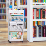 DOEWORKS Bücherwagen Klein Bücherregal mit Rollen Bastelwagen Rollwagen Schmal Aufbewahrungswagen 5 Ebenen Bücherregal Wagen für Wohnzimmer Schlafzimmer Büro Bibliothek, Weiß