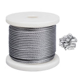 DOEWORKS Wire Rope 1/8" Stainless Steel Cable,100ft Stainless Steel Aircraft Cable with 50Pcs Sleeves,7x7 Strands for Decking Railings String Lights,Outdoor,Garden or Crafts