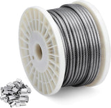 DOEWORKS Wire Rope Stainless Steel Vinyl Coated Aircraft Cable 1/8" Thru 3/16", 100 Ft 7x7 Strands Construction with 50Pcs Aluminum Sleeves,for Decking Railings String Lights,Outdoor,Garden or Crafts