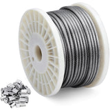 DOEWORKS Wire Rope Stainless Steel Vinyl Coated Aircraft Cable 1/8" Thru 3/16", 100 Ft 7x7 Strands Construction with 50Pcs Aluminum Sleeves,for Decking Railings String Lights,Outdoor,Garden or Crafts