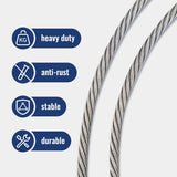 DOEWORKS Wire Rope 1/4" Stainless Steel Cable, 50ft 7 X 19 Strands,Steel Aircraft Cable with Loops, Wire Rope Clip, Thimble, for Yard Zipline, Boat Lifts, Deck Railing
