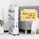 DOEWORKS Bücherwagen Klein Bücherregal mit Rollen Bastelwagen Rollwagen Schmal Aufbewahrungswagen 5 Ebenen Bücherregal Wagen für Wohnzimmer Schlafzimmer Büro Bibliothek, Weiß