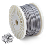 DOEWORKS 200 Ft 3/16" Wire Rope Stainless Steel Vinyl Coated Aircraft Cable, 7x7 Strands Construction with 100Pcs Aluminum Sleeves, for Decking Railings String Lights, Outdoor, Garden or Crafts