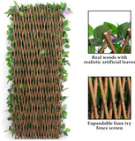 DOEWORKS Expandable Fence Privacy Screen for Balcony Patio Outdoor, 2PCS Faux Ivy Fencing Panel for Backdrop Garden Backyard Home Decorations