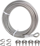 DOEWORKS Wire Rope 1/4" Stainless Steel Cable, 50ft 7 X 19 Strands,Steel Aircraft Cable with Loops, Wire Rope Clip, Thimble, for Yard Zipline, Boat Lifts, Deck Railing